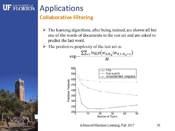 Applications Collaborative Filtering Advanced Machine Learning, Fall 2017 30 