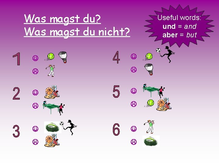 Was magst du? Was magst du nicht? Useful words: und = and aber =