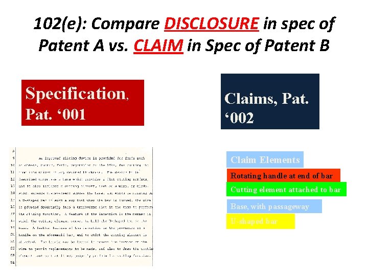 102(e): Compare DISCLOSURE in spec of Patent A vs. CLAIM in Spec of Patent