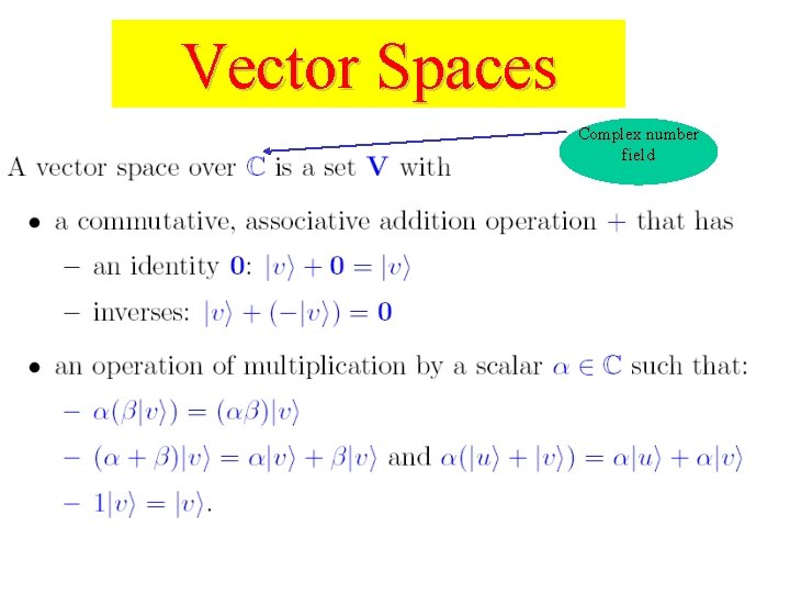 Vector Spaces Complex number field 
