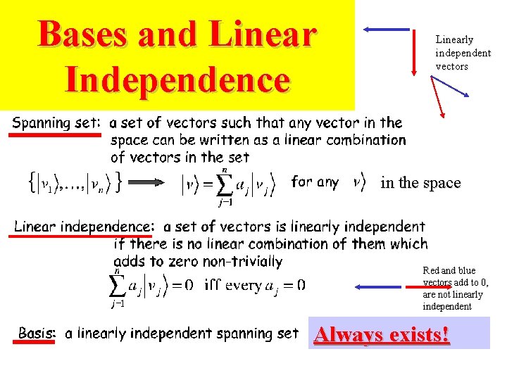 Bases and Linear Independence Linearly independent vectors in the space Red and blue vectors