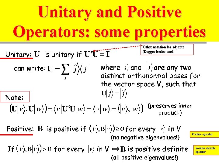 Unitary and Positive Operators: some properties Other notation for adjoint (Dagger is also used