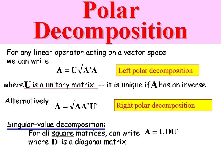 Polar Decomposition Left polar decomposition Right polar decomposition 