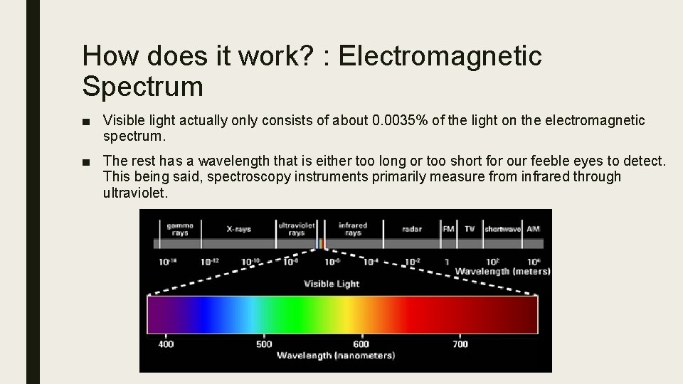 How does it work? : Electromagnetic Spectrum ■ Visible light actually only consists of