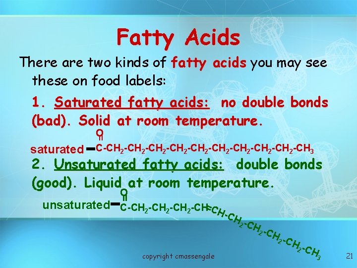 Fatty Acids There are two kinds of fatty acids you may see these on