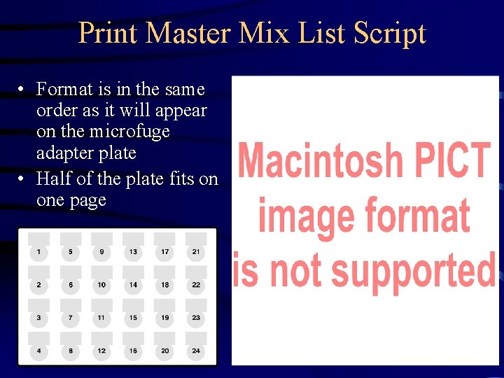 Print Master Mix List Script • Format is in the same order as it