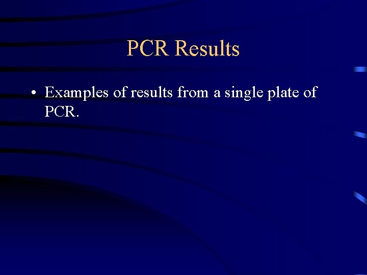 PCR Results • Examples of results from a single plate of PCR. 