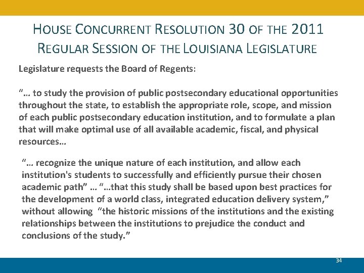 HOUSE CONCURRENT RESOLUTION 30 OF THE 2011 REGULAR SESSION OF THE LOUISIANA LEGISLATURE Legislature