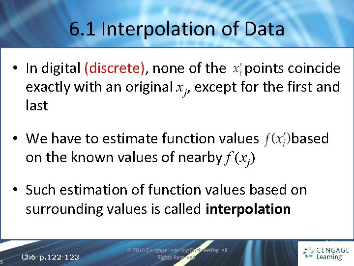 6. 1 Interpolation of Data • In digital (discrete), none of the points coincide 6. 1 Interpolation of Data • In digital (discrete), none of the points coincide