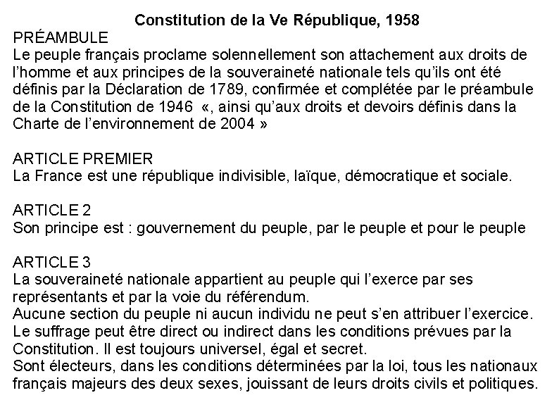 Constitution de la Ve Rpublique 1958 PRAMBULE Le