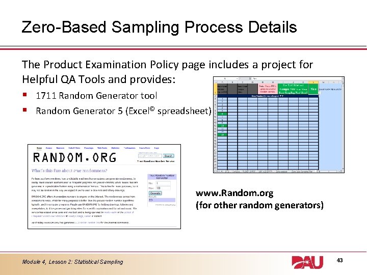 Zero-Based Sampling Process Details The Product Examination Policy page includes a project for Helpful