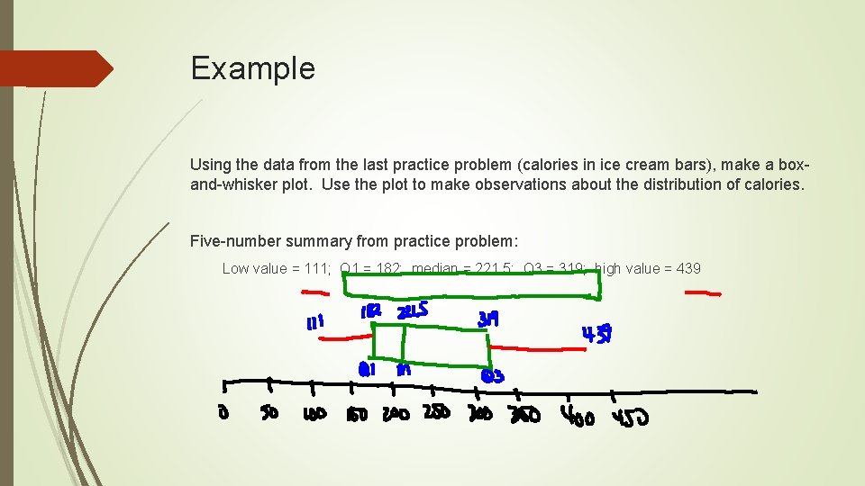 Example Using the data from the last practice problem (calories in ice cream bars),