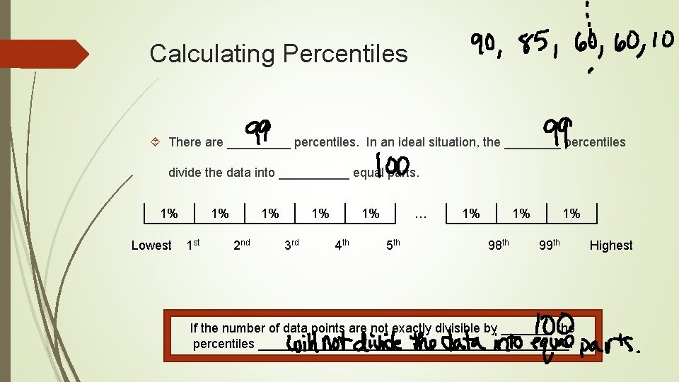 Calculating Percentiles There are _____ percentiles. In an ideal situation, the ____ percentiles divide