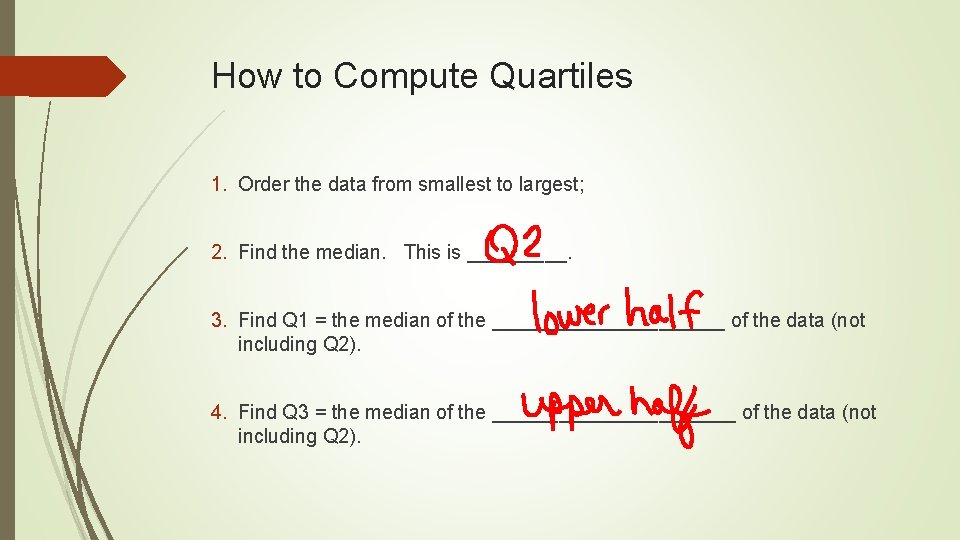 How to Compute Quartiles 1. Order the data from smallest to largest; 2. Find