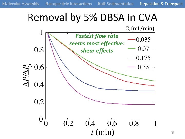Molecular Assembly Nanoparticle Interactions Bulk Sedimentation Deposition & Transport Removal by 5% DBSA in