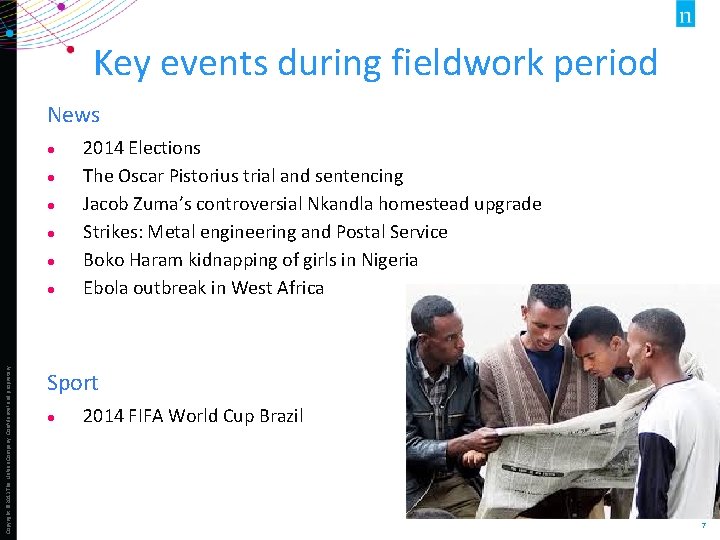 Key events during fieldwork period News ● ● ● Copyright © 2013 The Nielsen