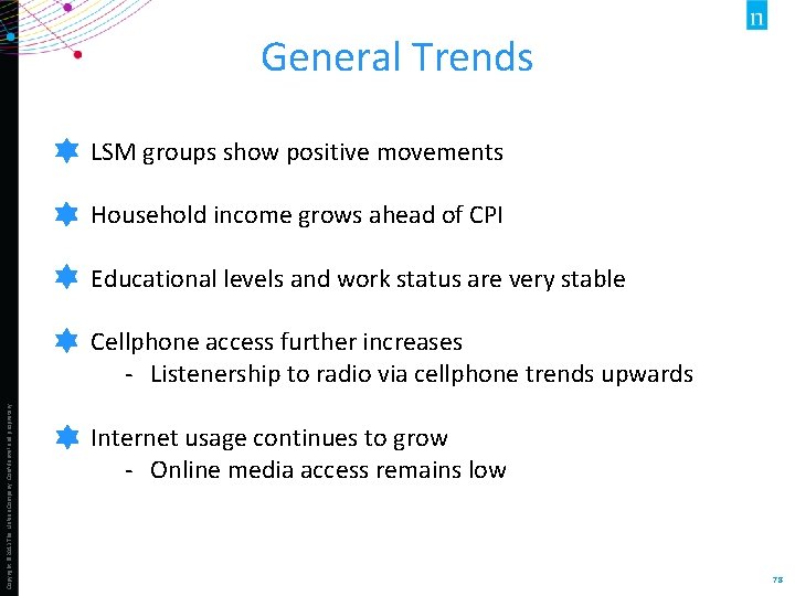 General Trends LSM groups show positive movements Household income grows ahead of CPI Educational
