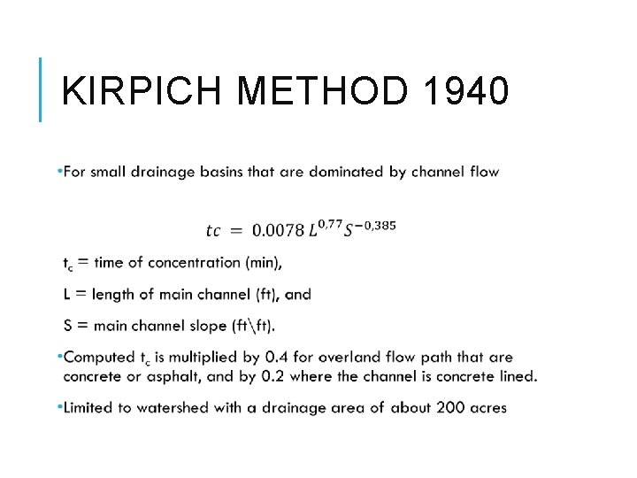 KIRPICH METHOD 1940 