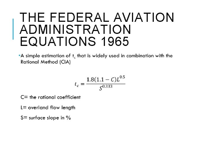 THE FEDERAL AVIATION ADMINISTRATION EQUATIONS 1965 