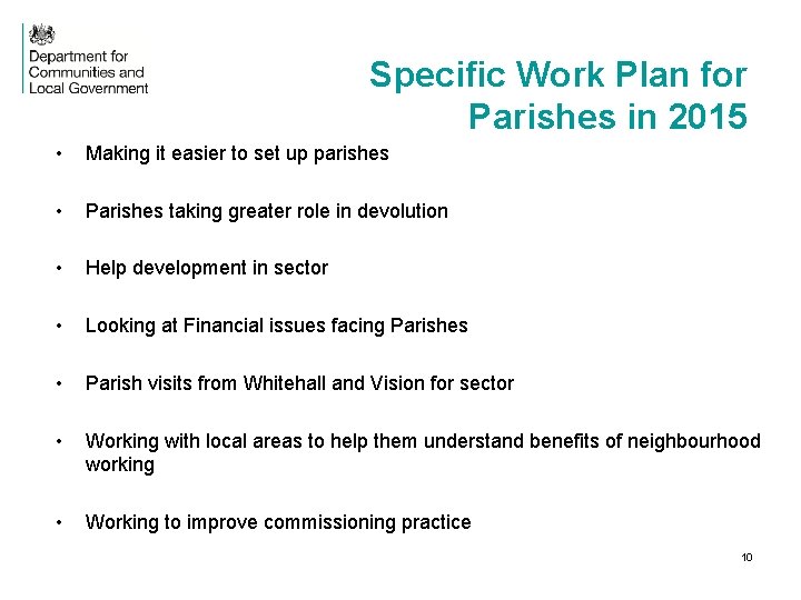 Specific Work Plan for Parishes in 2015 • Making it easier to set up