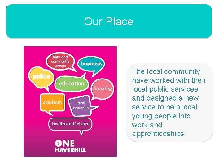 Our Place The local community have worked with their local public services and designed