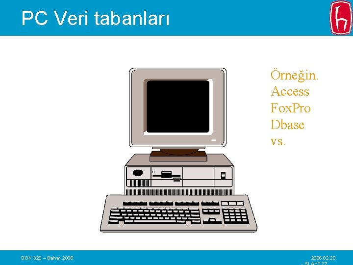 PC Veri tabanları Örneğin. Access Fox. Pro Dbase vs. DOK 322 – Bahar 2006.