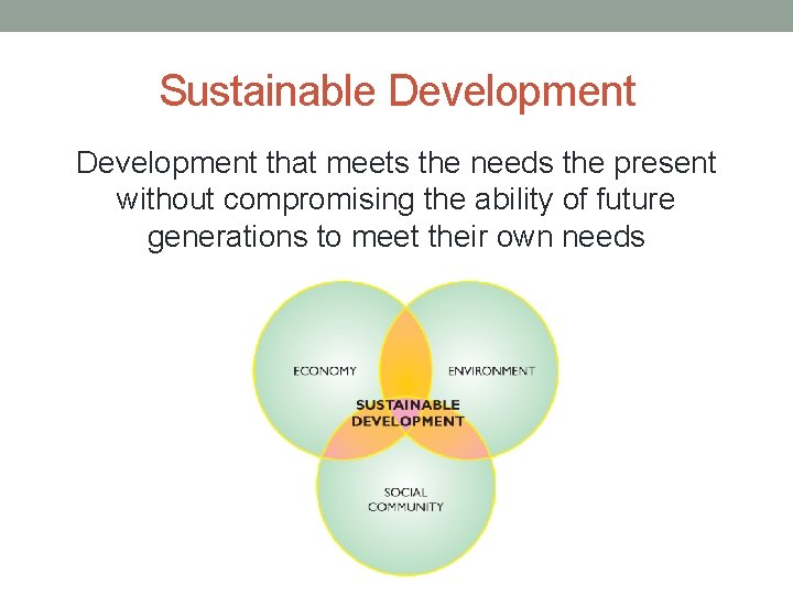 Sustainable Development that meets the needs the present without compromising the ability of future