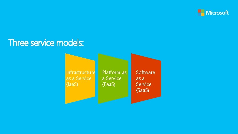 Three service models: Infrastructure as a Service (Iaa. S) Platform as a Service (Paa.