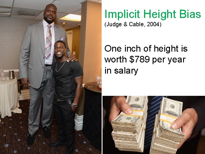 Implicit Height Bias (Judge & Cable, 2004) One inch of height is worth $789