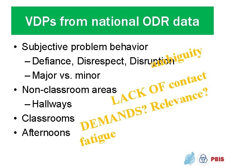 VDPs from national ODR data • Subjective problem behavior y t i u g