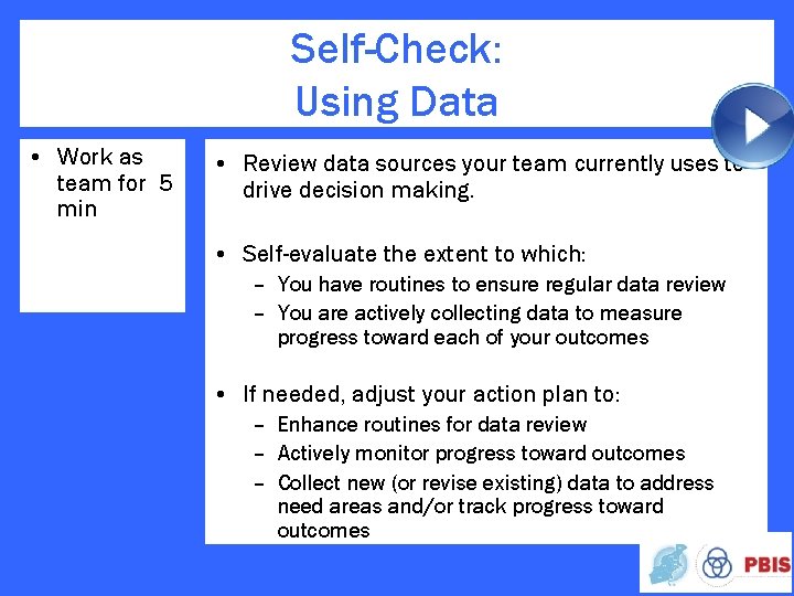 Self-Check: Using Data • Work as team for 5 min • Review data sources