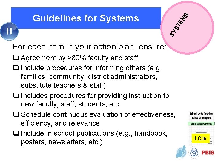 SY ST EM S Guidelines for Systems For each item in your action plan,