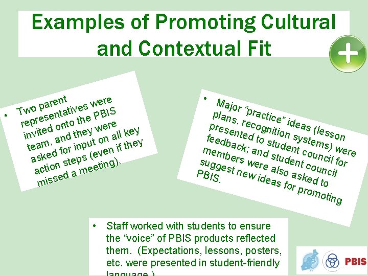Examples of Promoting Cultural and Contextual Fit t e n r e e r