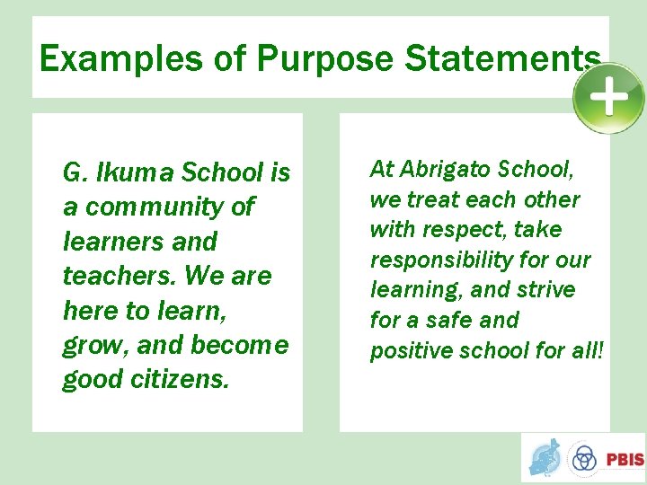 Examples of Purpose Statements G. Ikuma School is a community of learners and teachers.