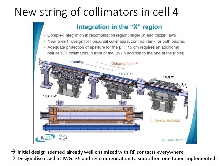 New string of collimators in cell 4 Initial design seemed already well optimized with