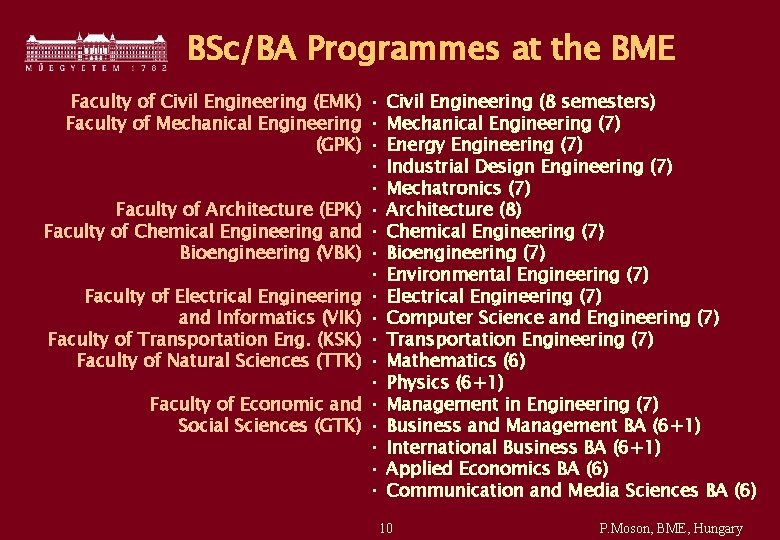 BSc/BA Programmes at the BME Faculty of Civil Engineering (EMK) • Civil Engineering (8