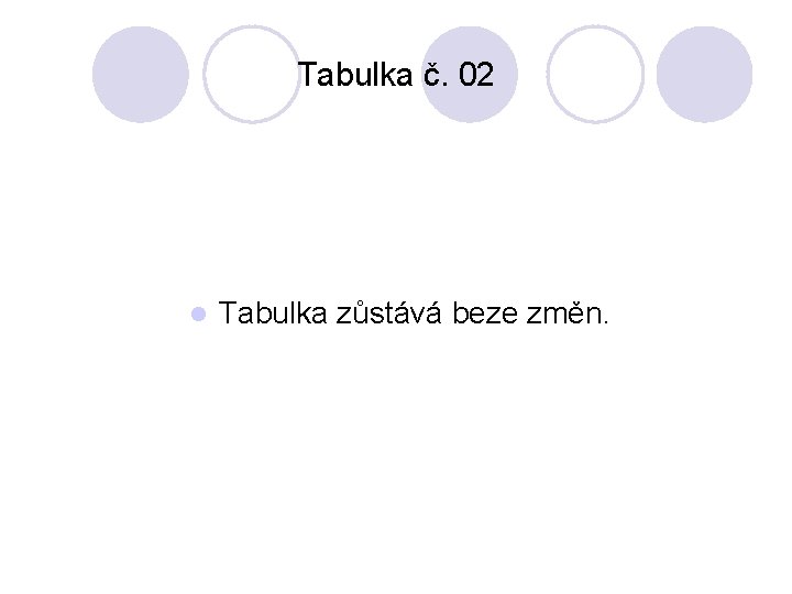 Tabulka č. 02 l Tabulka zůstává beze změn. 