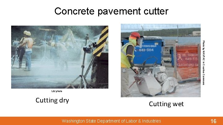 Concrete pavement cutter Photo by NAVFAC in Creative Commons L&I photo Cutting dry Cutting