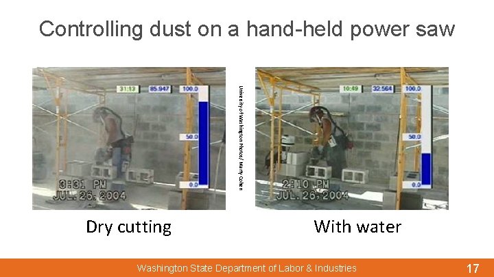 Controlling dust on a hand-held power saw University of Washington Photos/ Marty Cohen Dry