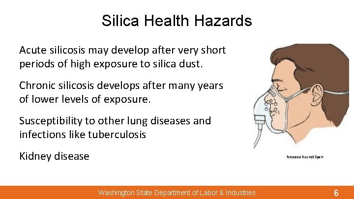Silica Health Hazards Acute silicosis may develop after very short periods of high exposure