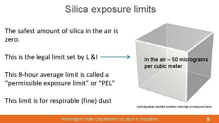 Silica exposure limits The safest amount of silica in the air is zero. This