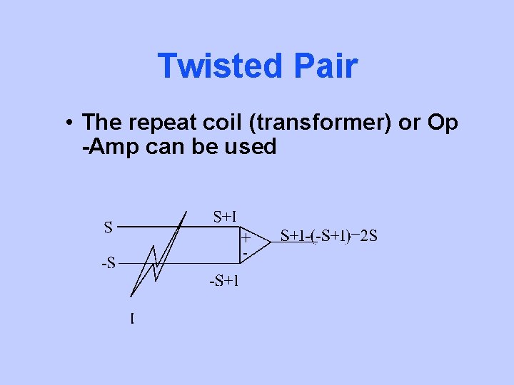 Twisted Pair • The repeat coil (transformer) or Op -Amp can be used 