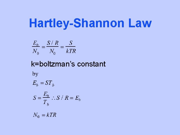 Hartley-Shannon Law k=boltzman’s constant 