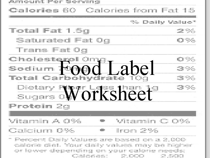 Food Label Worksheet 