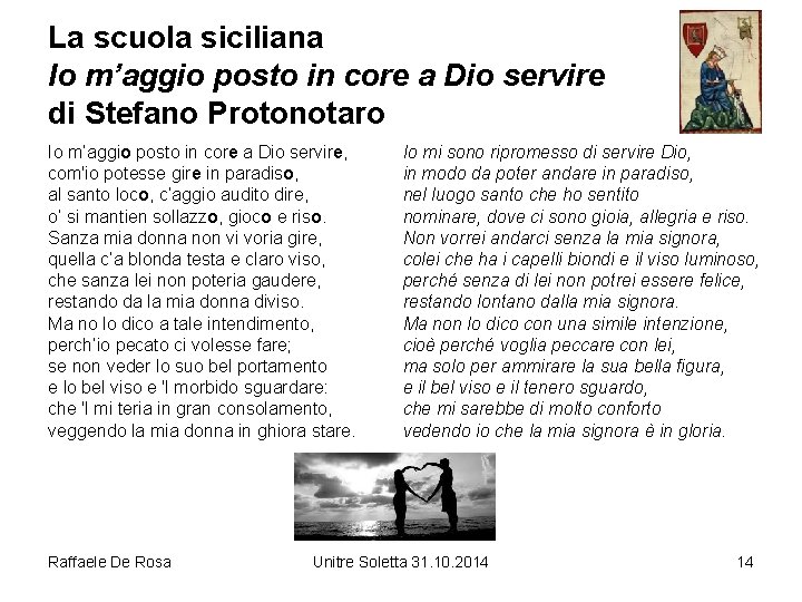 La scuola siciliana Io m’aggio posto in core a Dio servire di Stefano Protonotaro