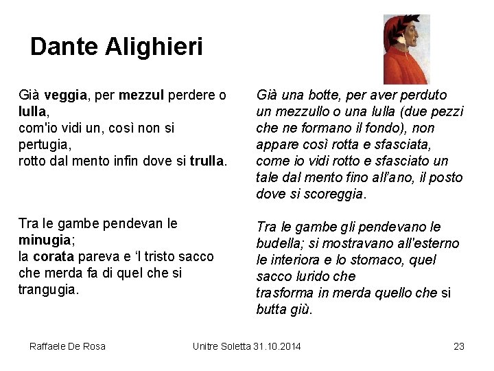 Dante Alighieri Già veggia, per mezzul perdere o lulla, com'io vidi un, così non