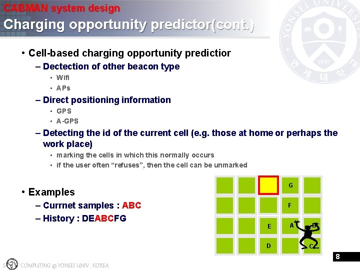 CABMAN system design Charging opportunity predictor(cont. ) • Cell-based charging opportunity predictior – Dectection