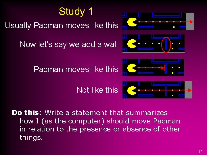 Study 1 Usually Pacman moves like this. Now let's say we add a wall.
