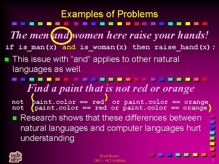 Examples of Problems The men and women here raise your hands! if is_man(x) and