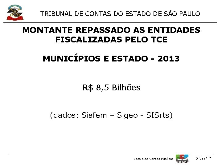 TRIBUNAL DE CONTAS DO ESTADO DE SÃO PAULO MONTANTE REPASSADO AS ENTIDADES FISCALIZADAS PELO